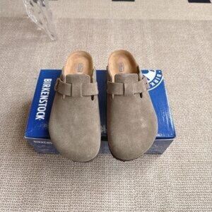 New Birkenstock Boston Ladies taupe suede clogs slipper